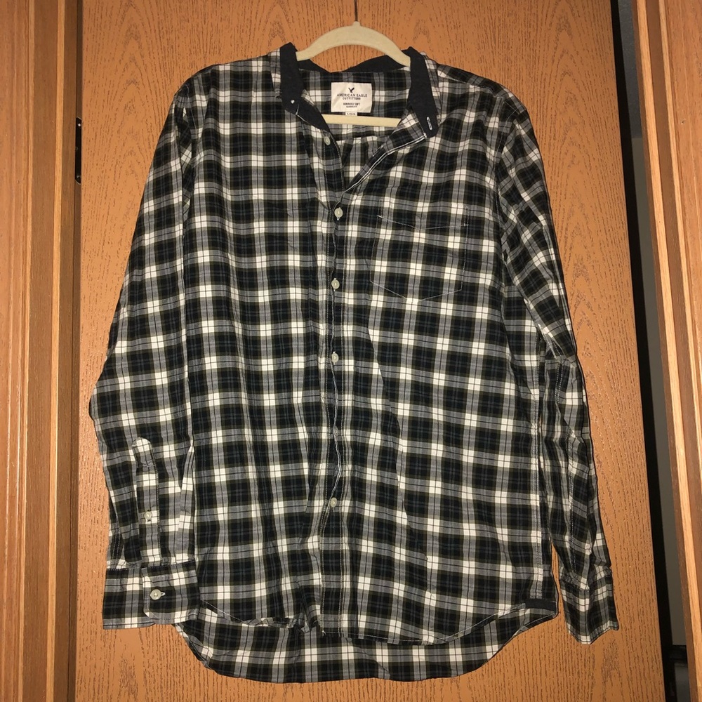 American Eagle Plaid Button Down Mens Shirt